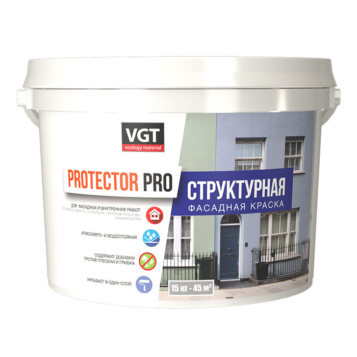 Краска структурная фасадная укрывающая ProteсtorPRO 15 кг ВГТ